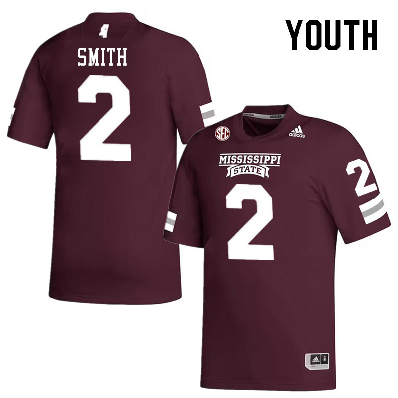 Youth #2 Isaac Smith Mississippi State Bulldogs College Football Jerseys Stitched-Maroon